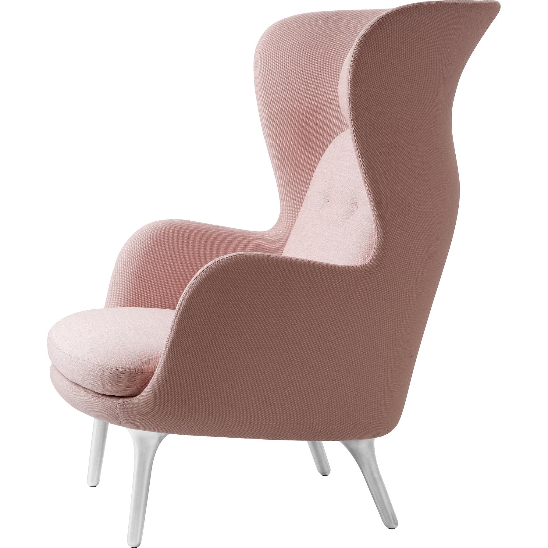 Fritz Hansen Ro lounge stol aluminium, stålcut rosa/ dukrosa