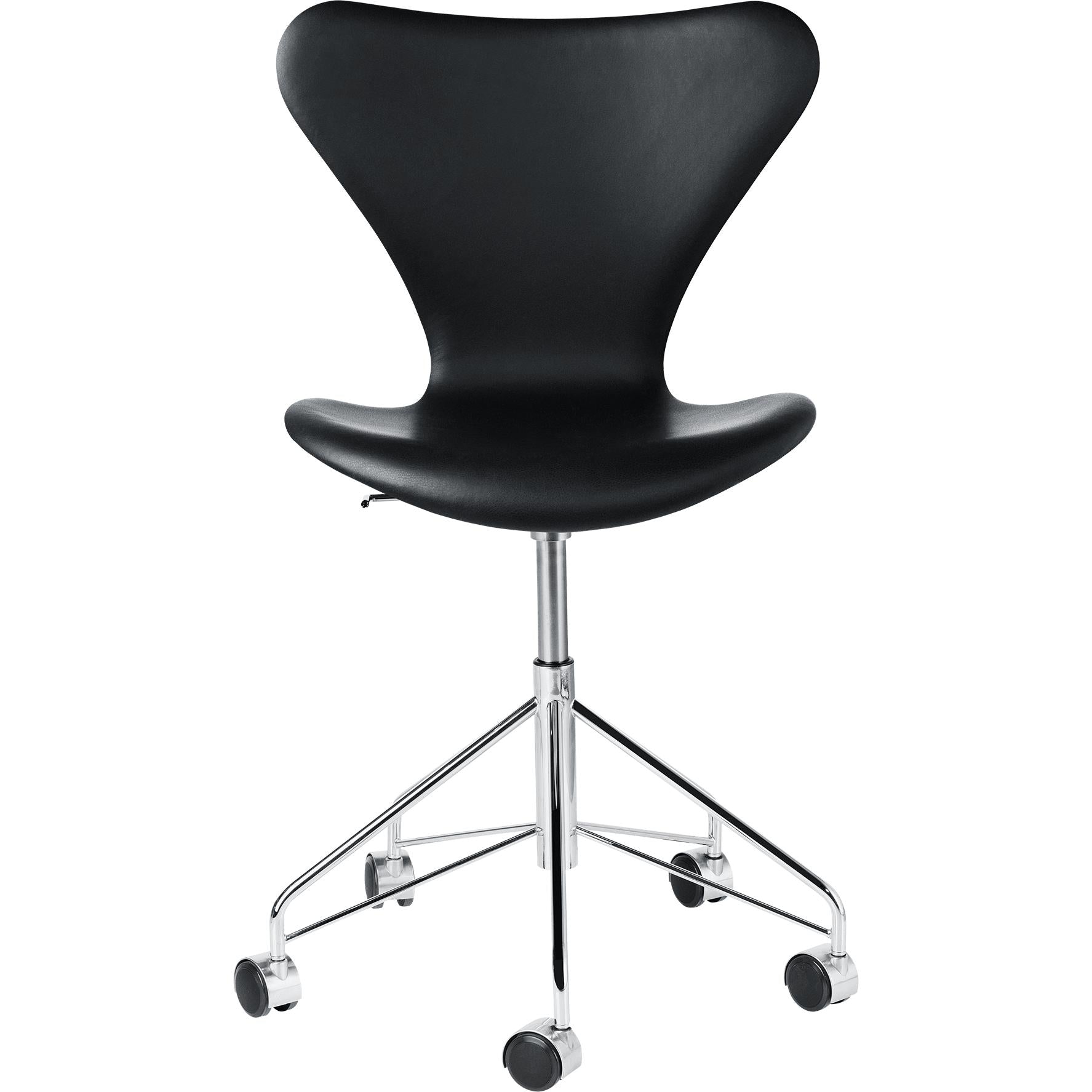 Fritz Hansen Serie 7 Rotar Chair Full Drawed Leather Soft, Black