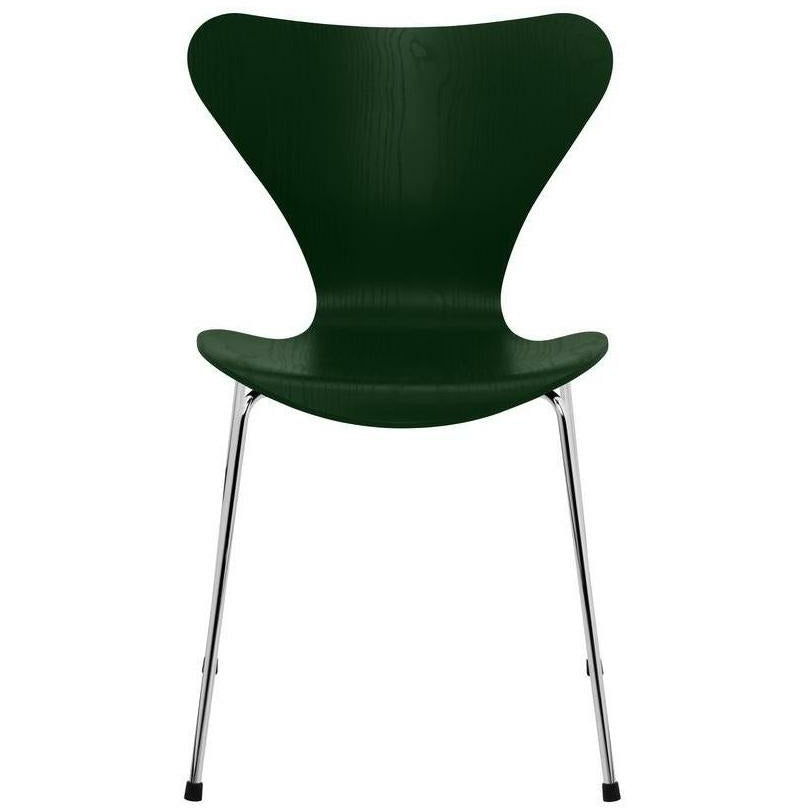Fritz Hansen Serie 7 stol färgad ask vintergrön skallig, kromade stålben