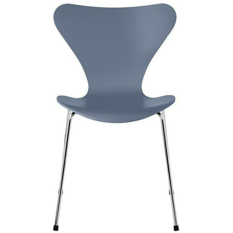 Fritz Hansen Serie 7 -stol lackerad skymning blå skald, krompläterade stålben