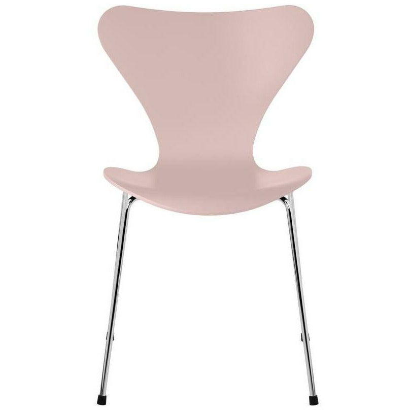 Fritz Hansen Serie 7 -stol lackerad blek rosskallig, kromade stålben