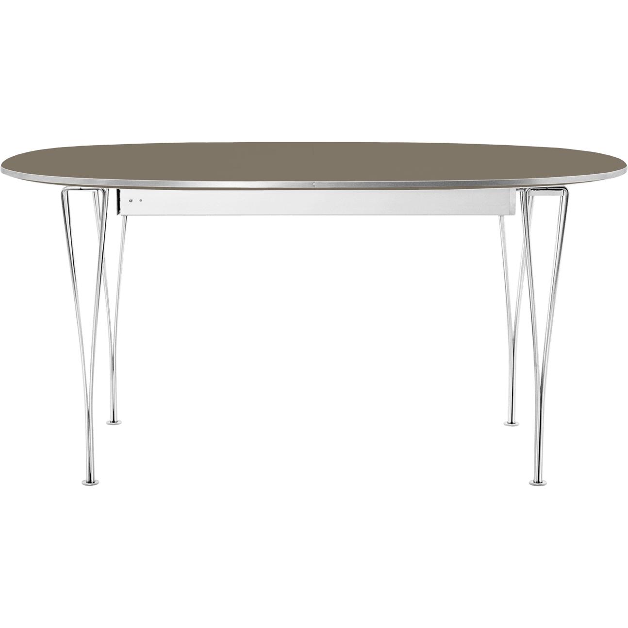 Fritz Hansen Super-Ollipse Pull-Out Table Chromed 100x170/270 cm, Brown Ottawa Laminate