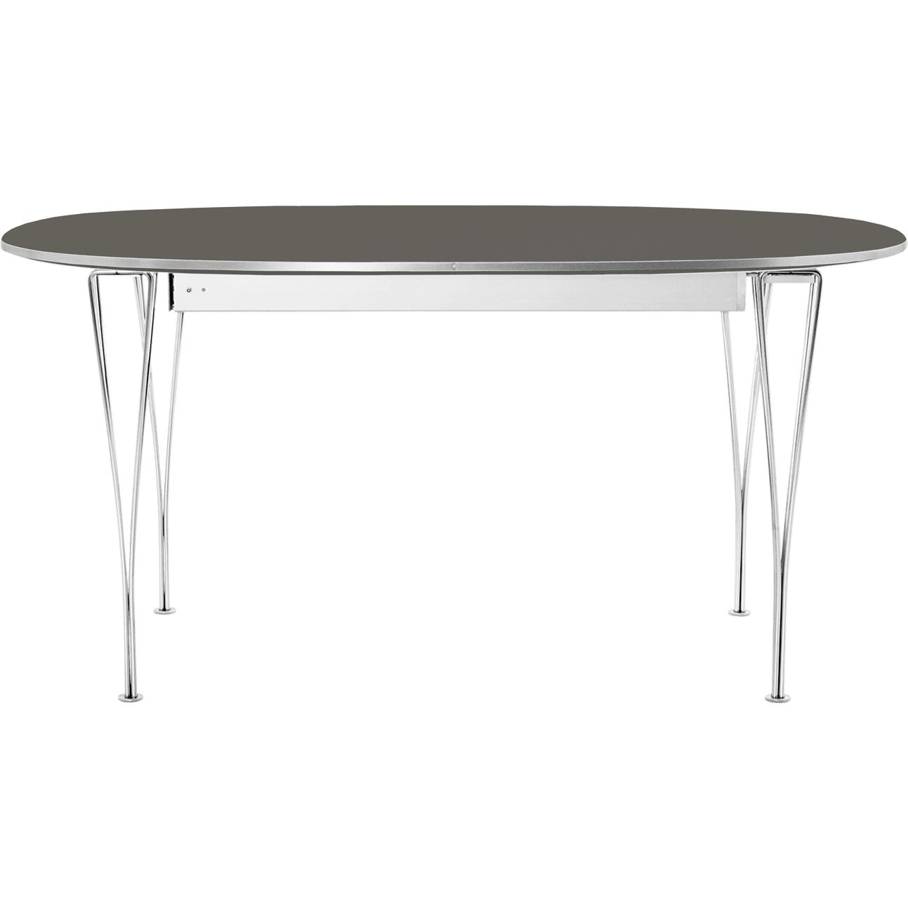 Fritz Hansen Super-Ollipse Pull-out Table Chromed 100x170/270 cm, grå bromlaminat