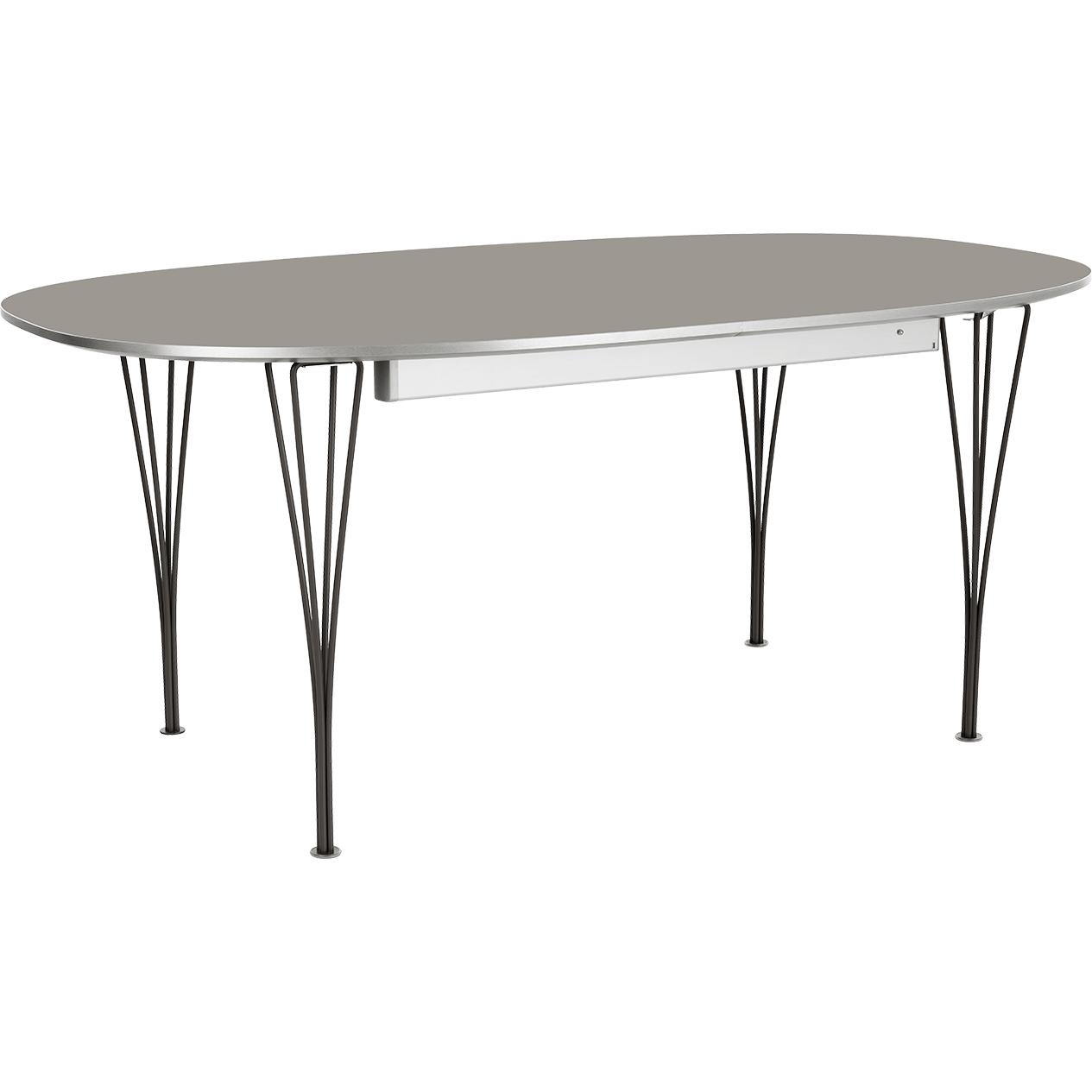 Fritz Hansen Super-Ollipse Pull-Out Table Chromed 100x170/270 cm, grått laminat