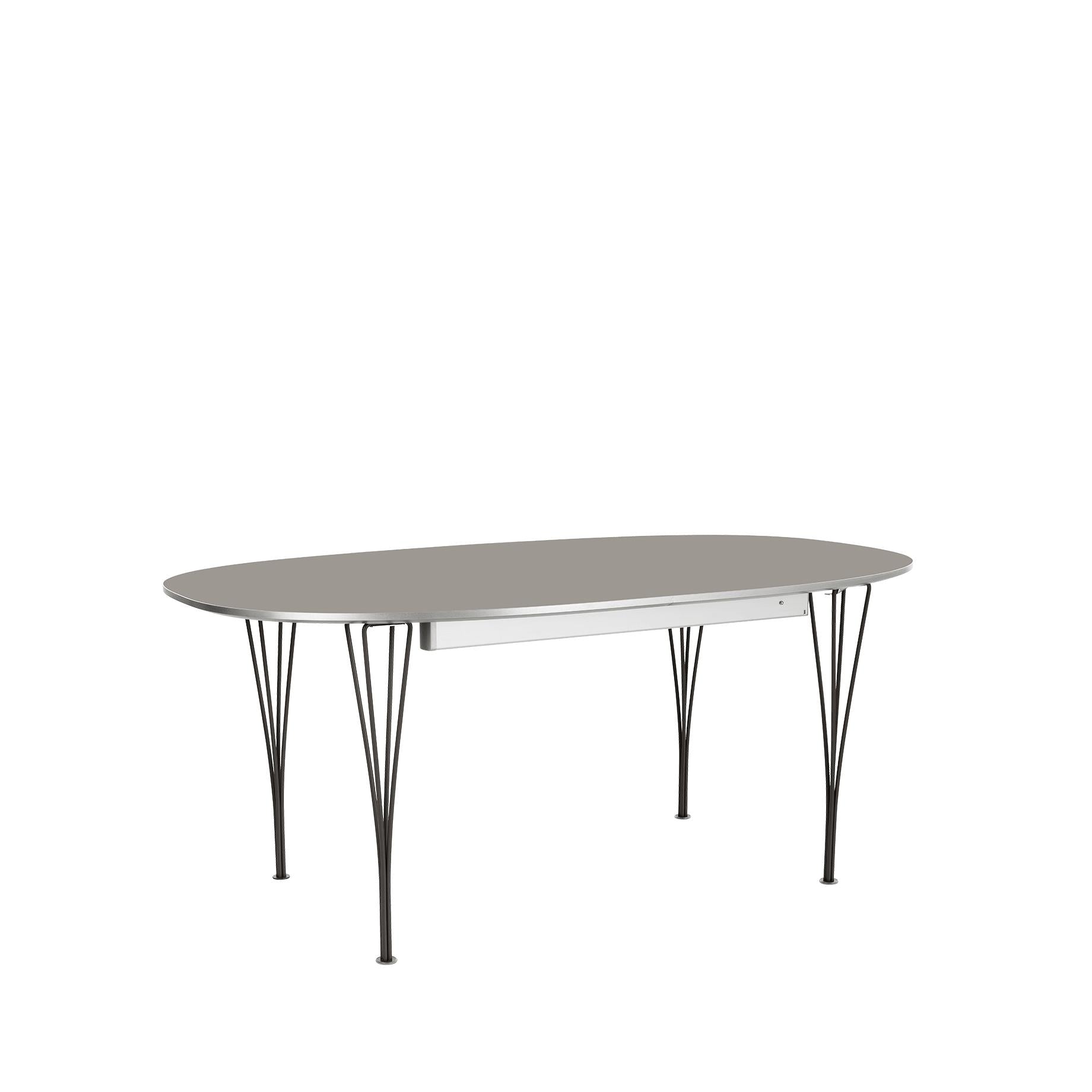 Fritz Hansen Super-llipse Pull-Out Table Chrome, 120x180/300 cm, grå laminat