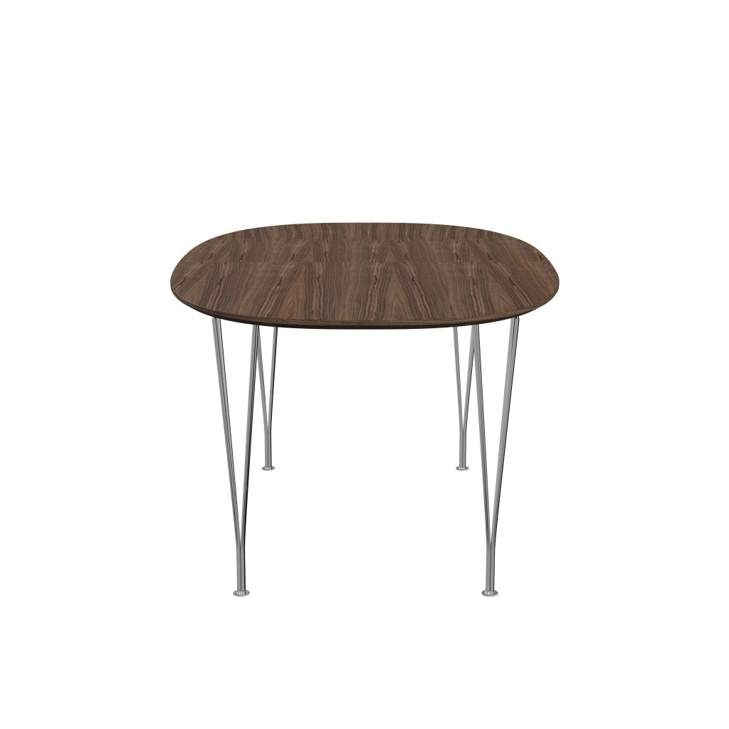Fritz Hansen Superellipse Pull -out Table Chromed Steel/Walnut Veneer med bordkant i valnöt, 270x100 cm