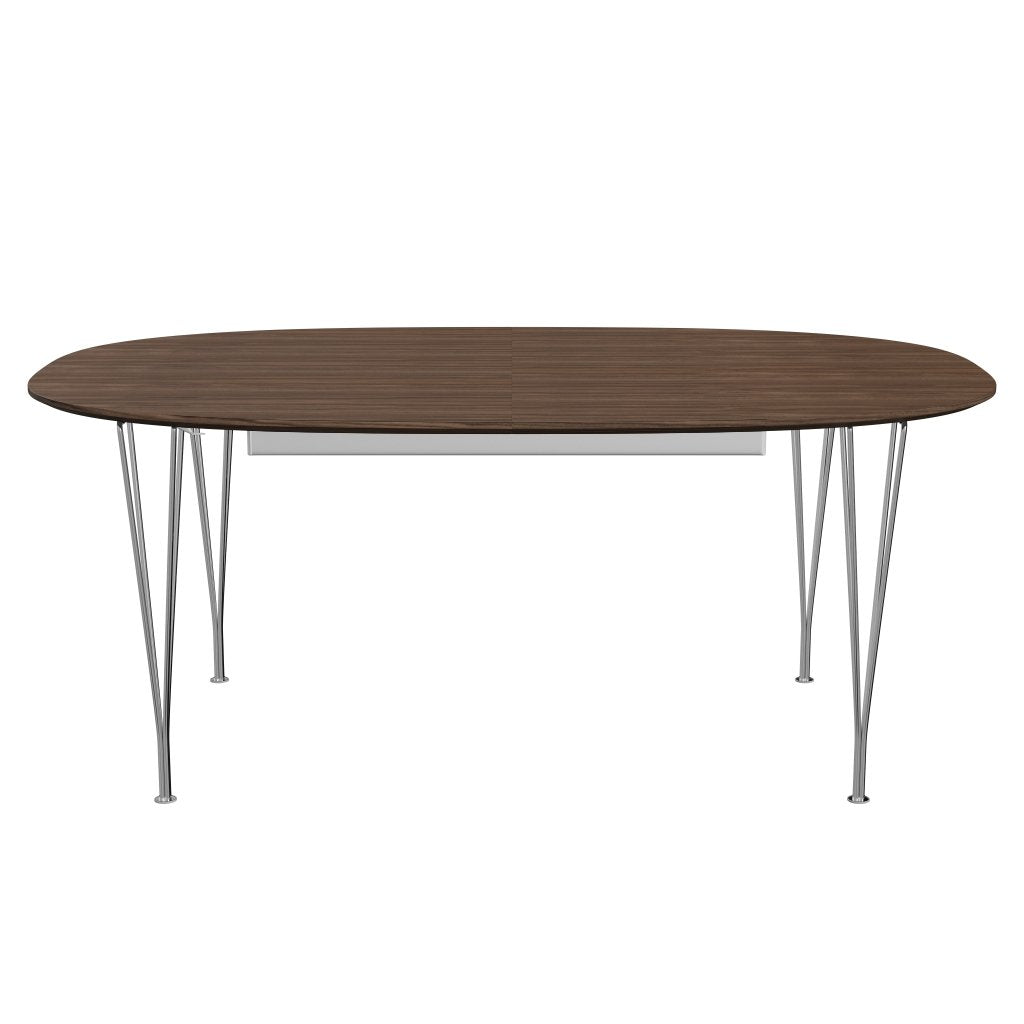 Fritz Hansen Superellipse Pull -out Table Chromed Steel/Walnut Veneer med bordkant i valnöt, 300x120 cm