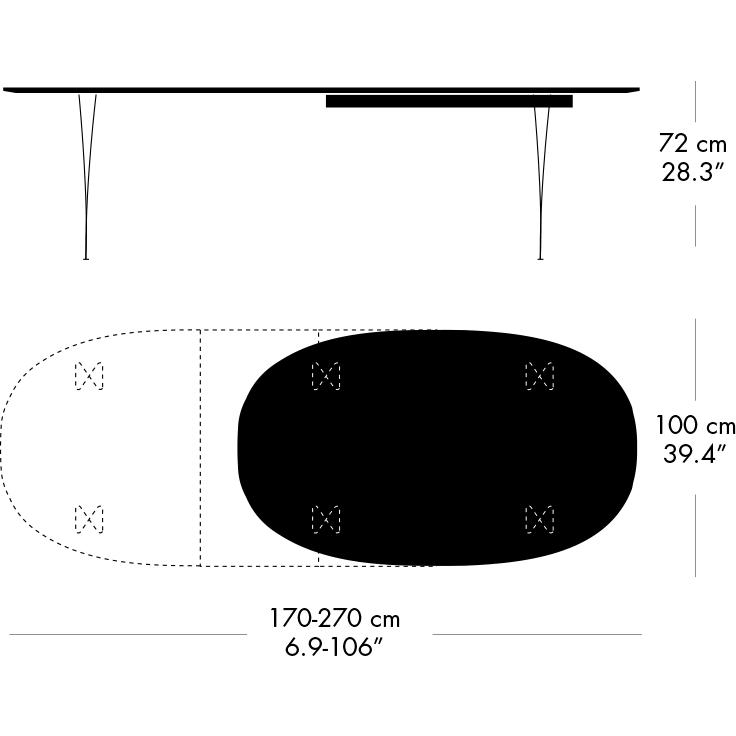 Fritz Hansen Superellipse Pull -out bordsgrå pulverbelagd/svart laminat, 270x100 cm