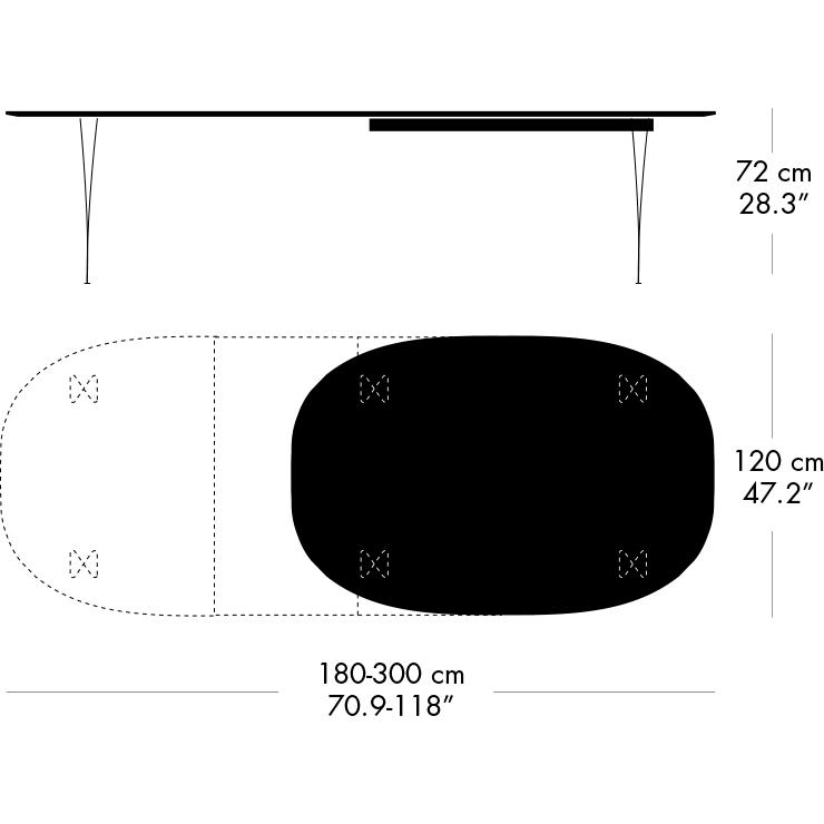 Fritz Hansen Superellipse Pull -out Table Black/Walnut Veneer, 300x120 cm