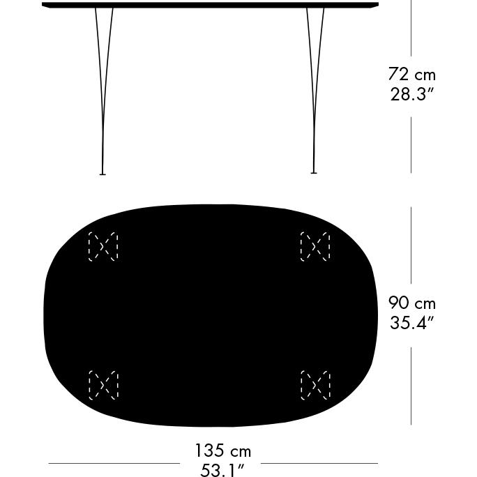 Fritz Hansen Superellipse matbord kromat stål/valnötfanér, 135x90 cm