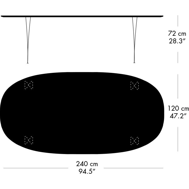 Fritz Hansen Superellipse matbord kromat stål/valnötfanér, 240x120 cm