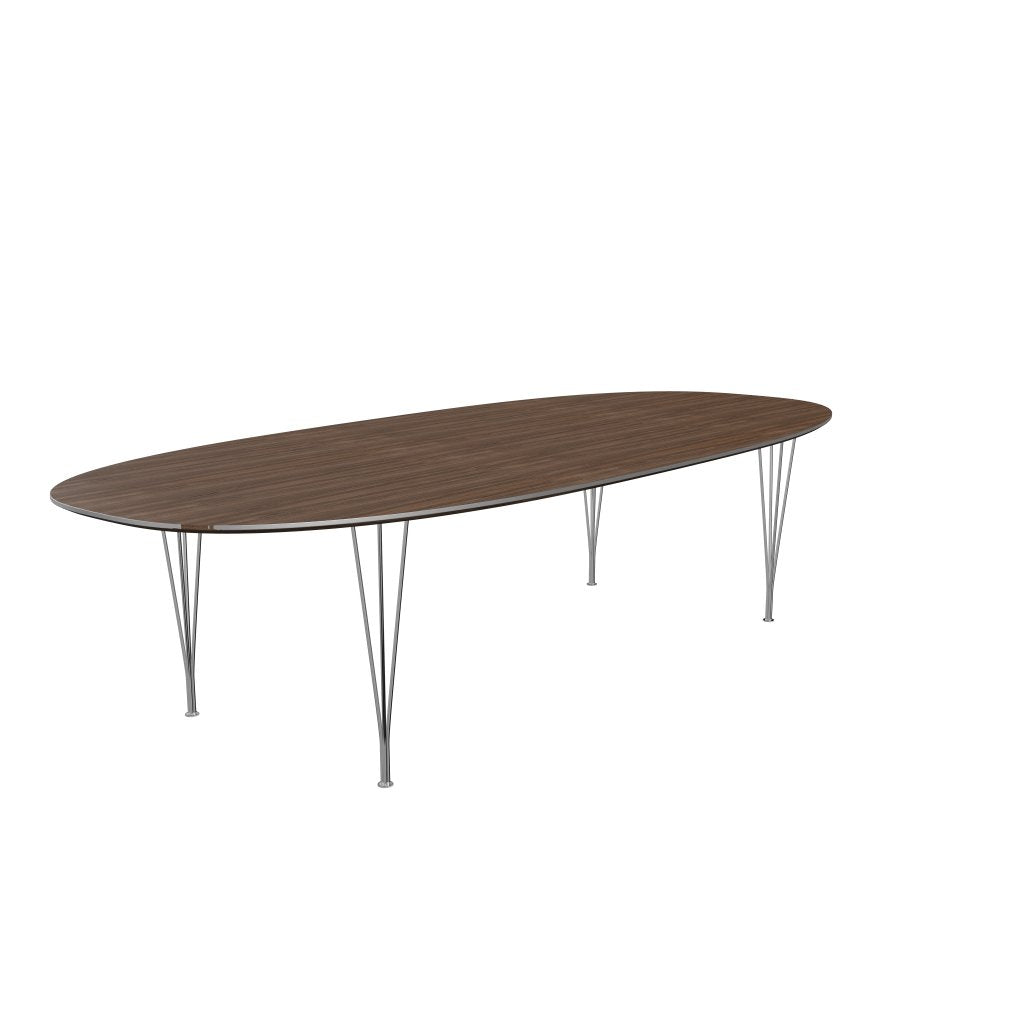 Fritz Hansen Superellipse matbord kromat stål/valnötfanér, 300x130 cm