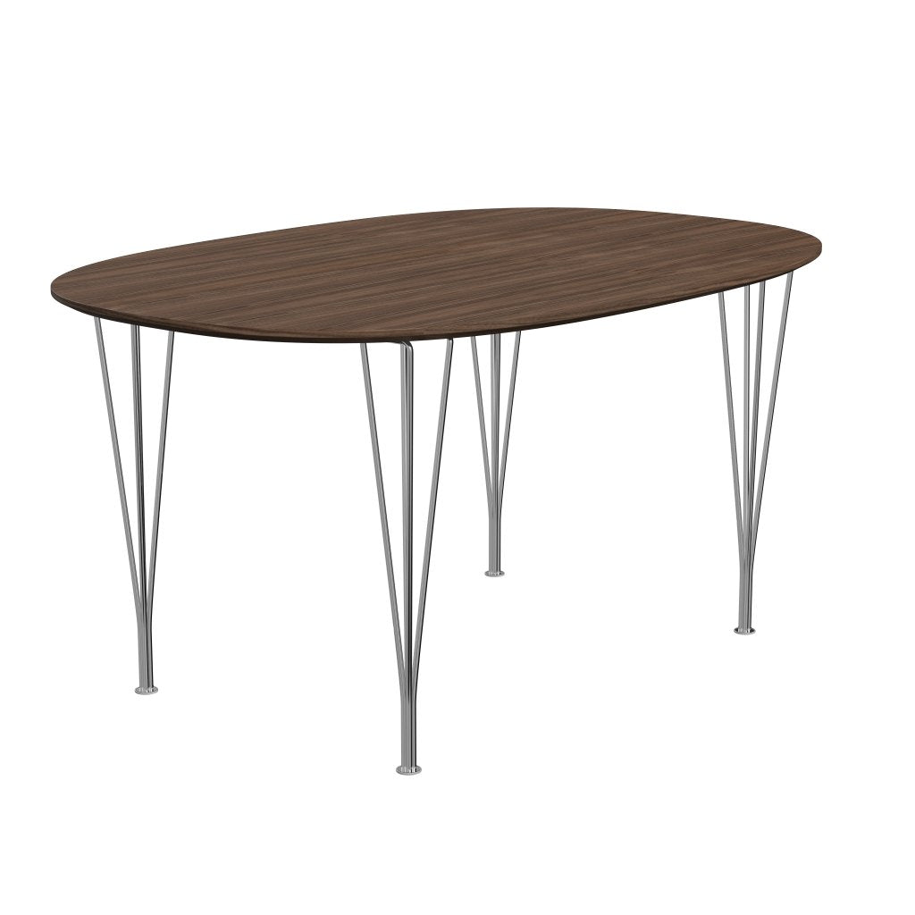 Fritz Hansen Superellipse matbord kromat stål/valnötfanér med bordskant i valnöt, 150x100 cm
