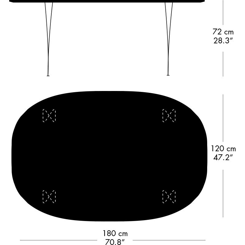 Fritz Hansen Superellipse matbord kromat stål/valnötfanér med bordkant i valnöt, 180x120 cm
