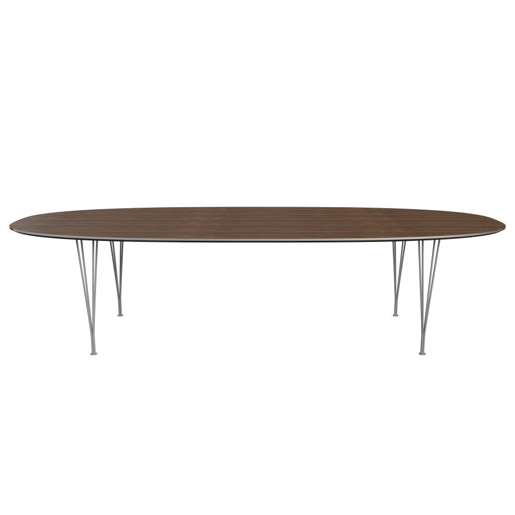 Fritz Hansen Superellipse matbord grå pulverbelagd/valnötfanér, 300x130 cm