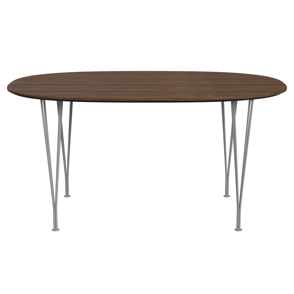 Fritz Hansen Superellipse matbord grå pulverbelagd/valnötfanér med bordkant i valnöt, 150x100 cm