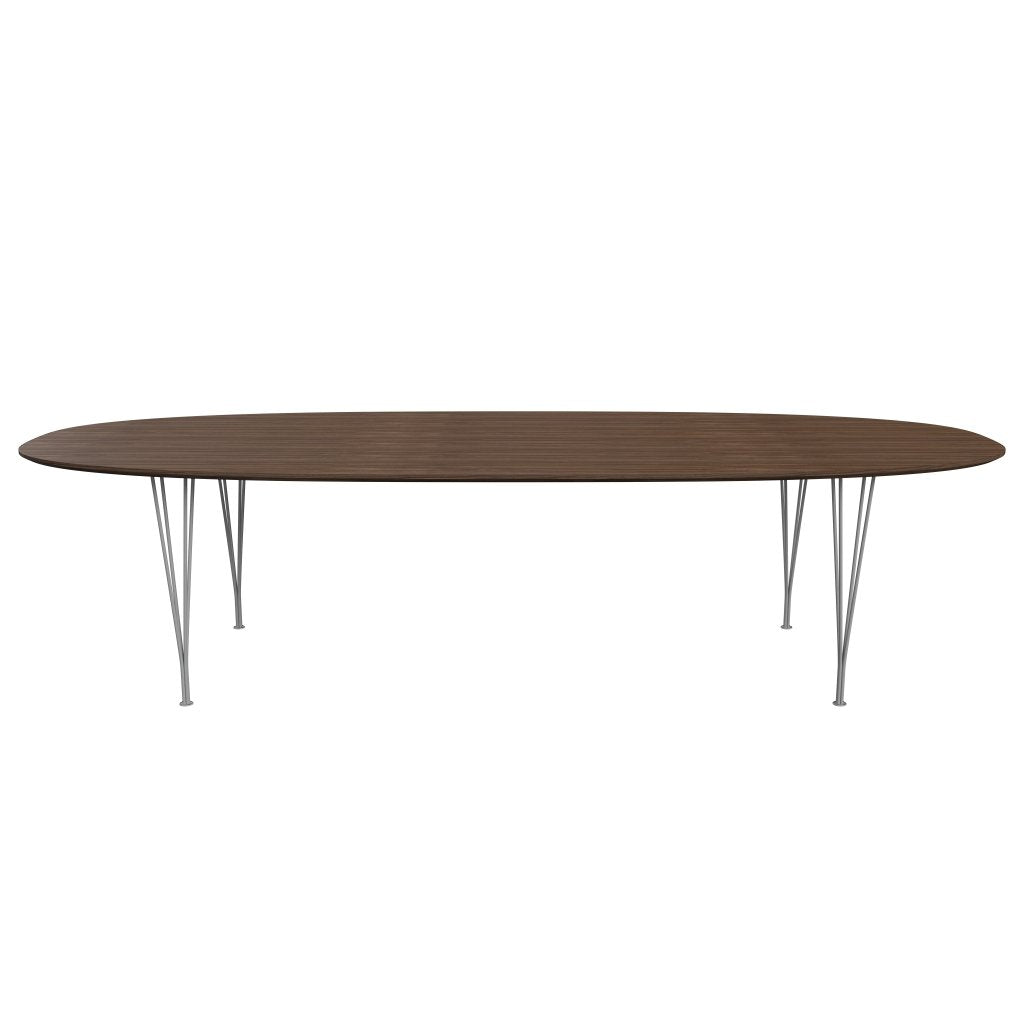 Fritz Hansen Superellipse matbord grå pulverbelagd/valnötfanér med bordkant i valnöt, 300x130 cm