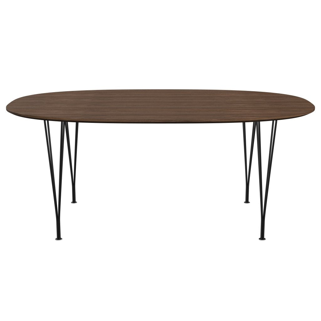 Fritz Hansen Superellipse matbord svart/valnötfanér med bordskant i valnöt, 180x120 cm