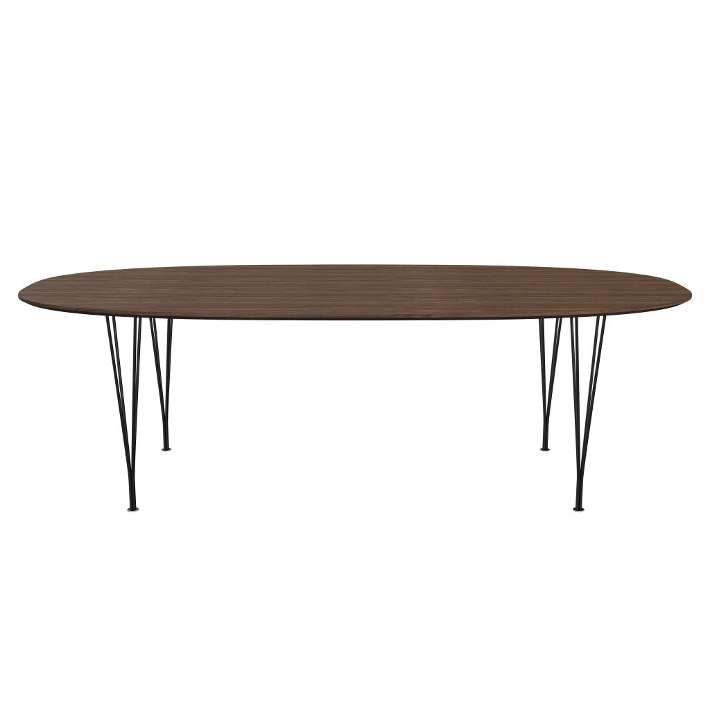 Fritz Hansen Superellipse matbord svart/valnötfanér med bordkant i valnöt, 240x120 cm