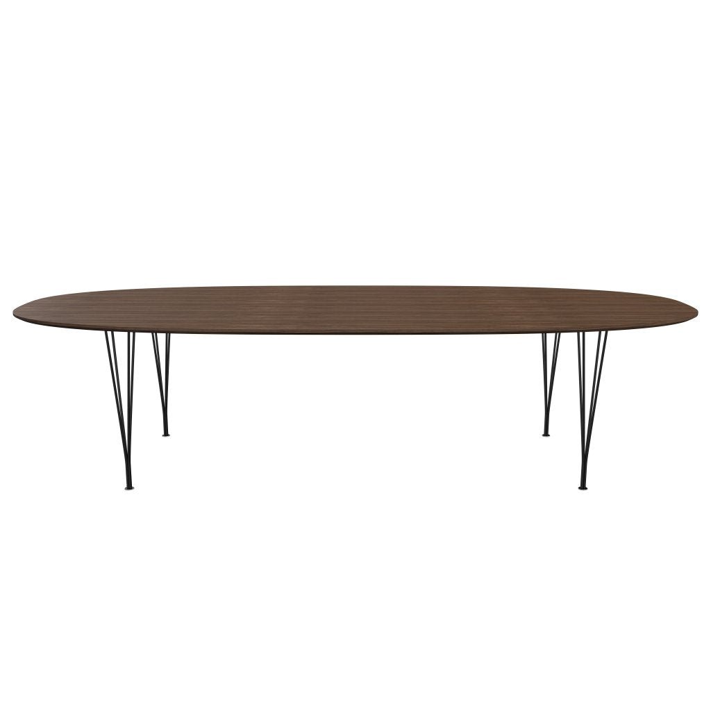 Fritz Hansen Superellipse matbord svart/valnötfanér med bordkant i valnöt, 300x130 cm