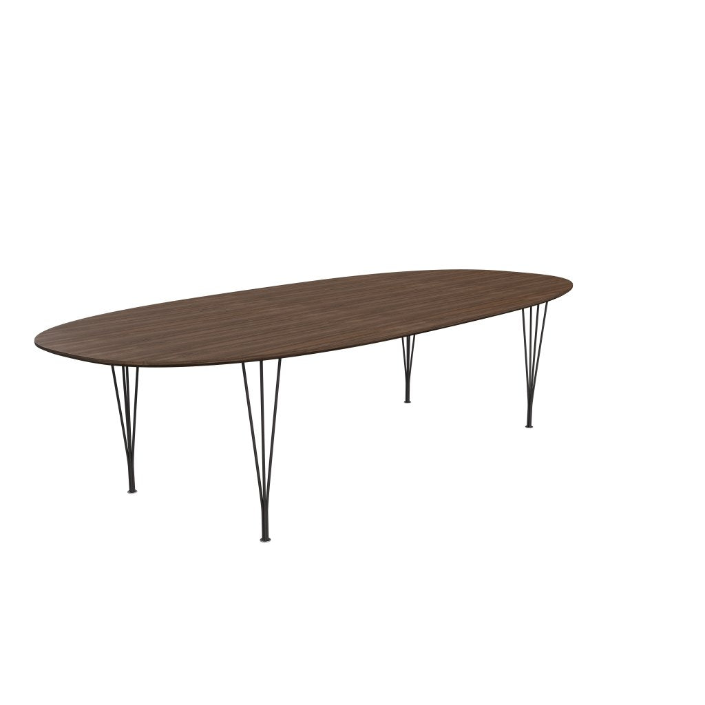 Fritz Hansen Superellipse matbord varmt grafit/valnötfanér med bordskant i valnöt, 300x130 cm