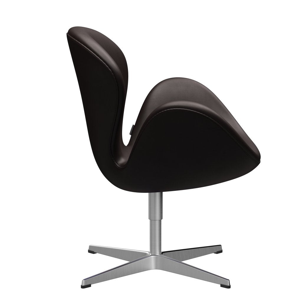 Fritz Hansen Swan Chair, Satin Polished Aluminium/Grace Dark Brown