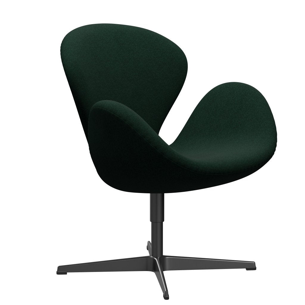 Fritz Hansen Swan Chair, Black Lacquered/Divina Melange Dark Green (871)
