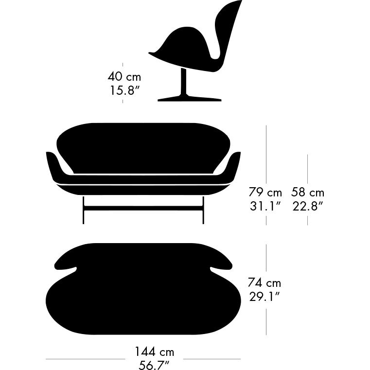 Fritz Hansen Svan soffa 2-sits, satin polerad aluminium/duk mörkblå