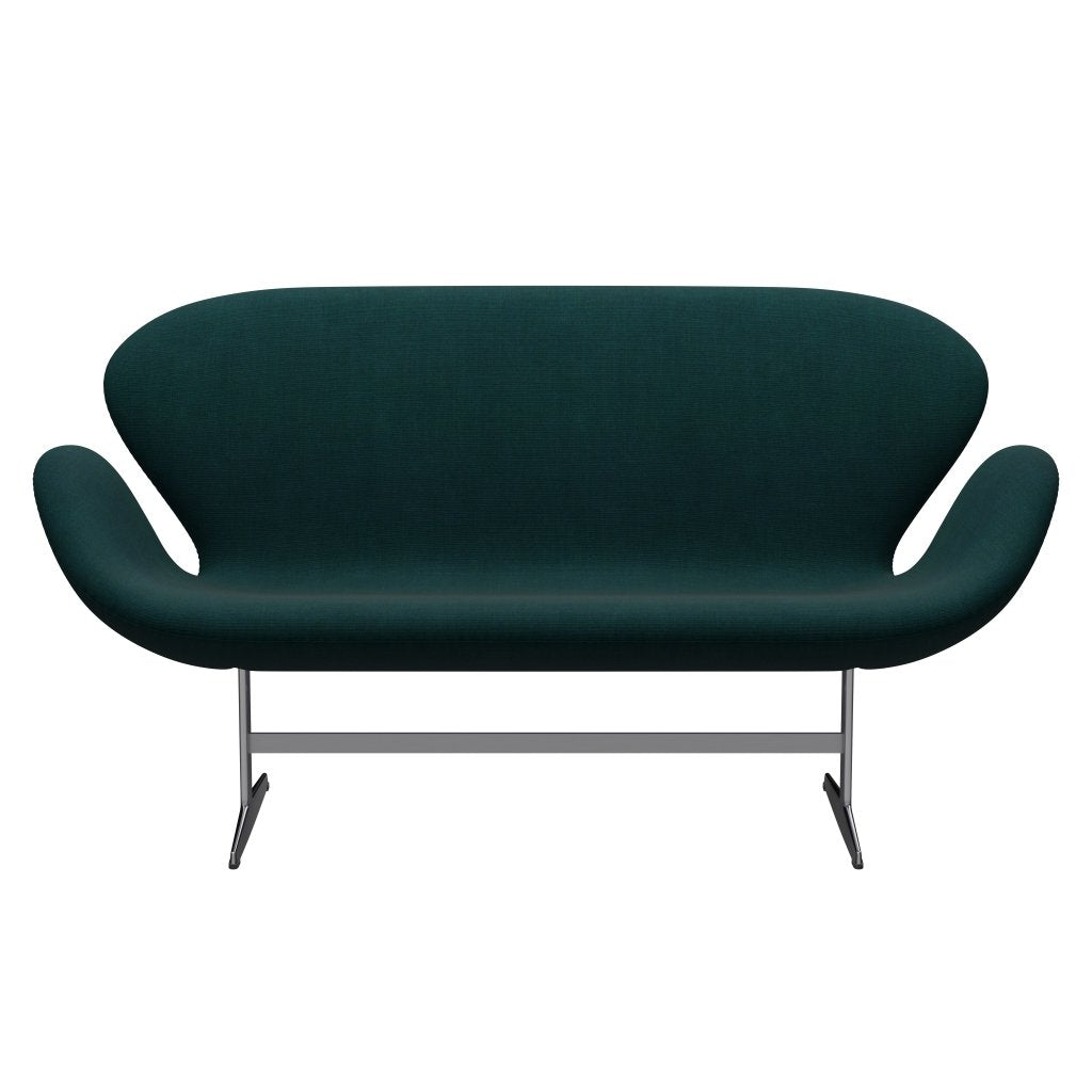 Fritz Hansen Svan soffa 2-sits, satin polerad aluminium/duk mörkblå/grön