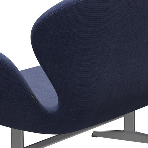 Fritz Hansen Svan soffa 2-sits, satin polerad aluminium/duk tvättad blå