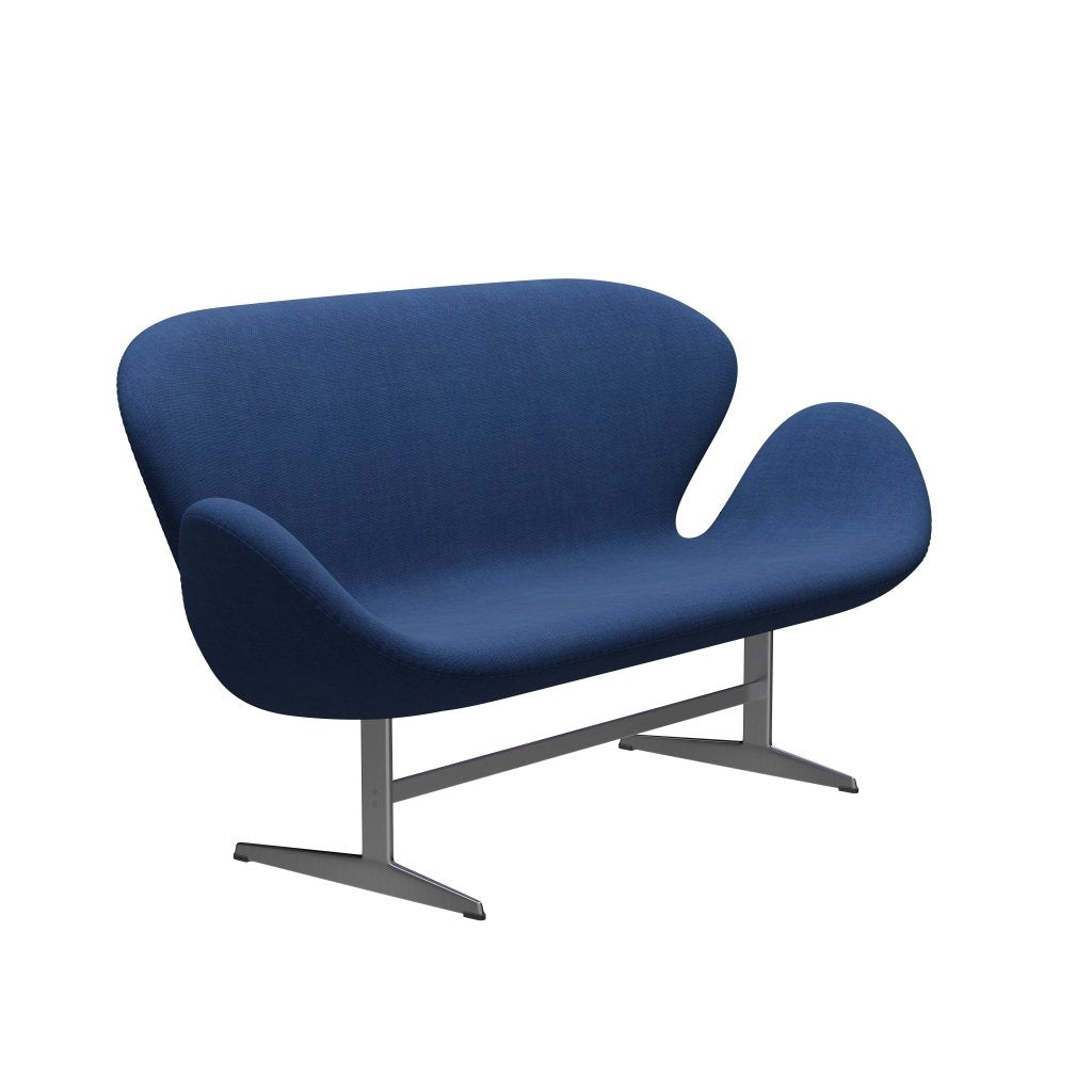 Fritz Hansen Svan soffa 2-sits, satin polerad aluminium/duk klarblå