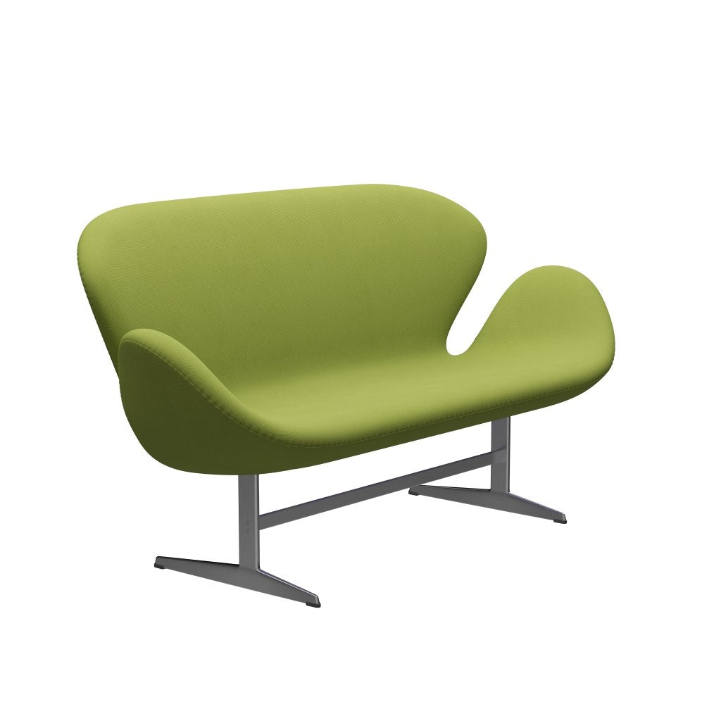 Fritz Hansen Svan soffa 2-sits, satin polerad aluminium/berömmelse ljus gräsgrön