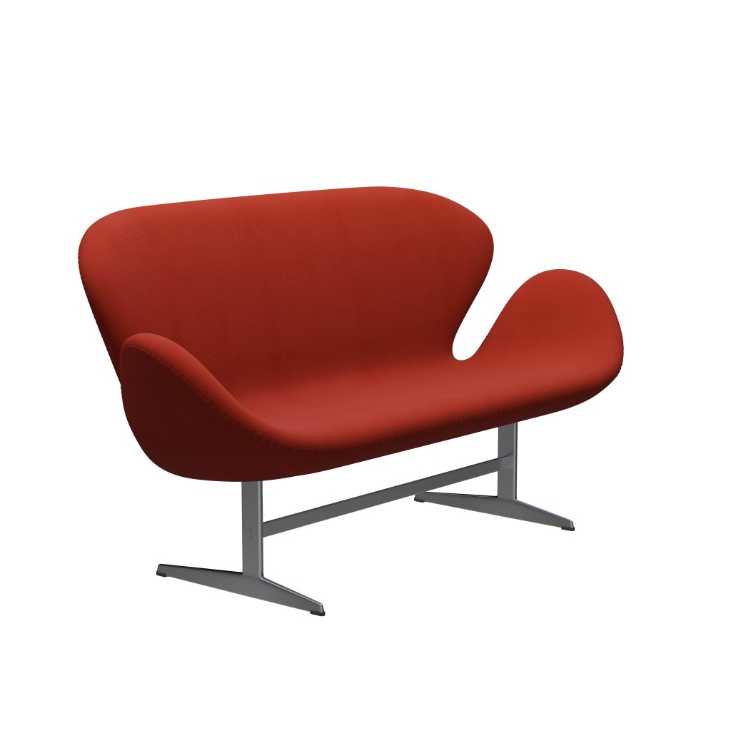 Fritz Hansen Svan soffa 2-sits, satin polerad aluminium/berömmelse orange/röd