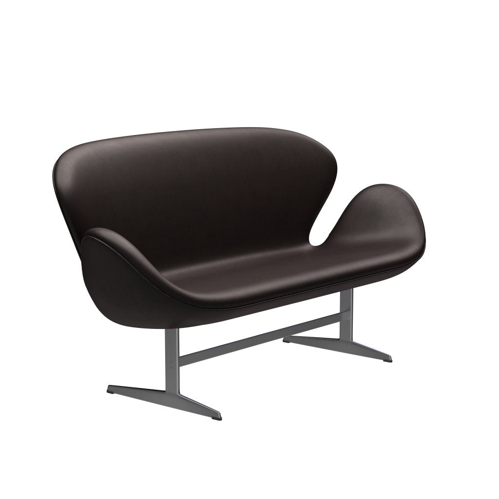Fritz Hansen Svan soffa 2-sits, satin polerad aluminium/nåd mörkbrun