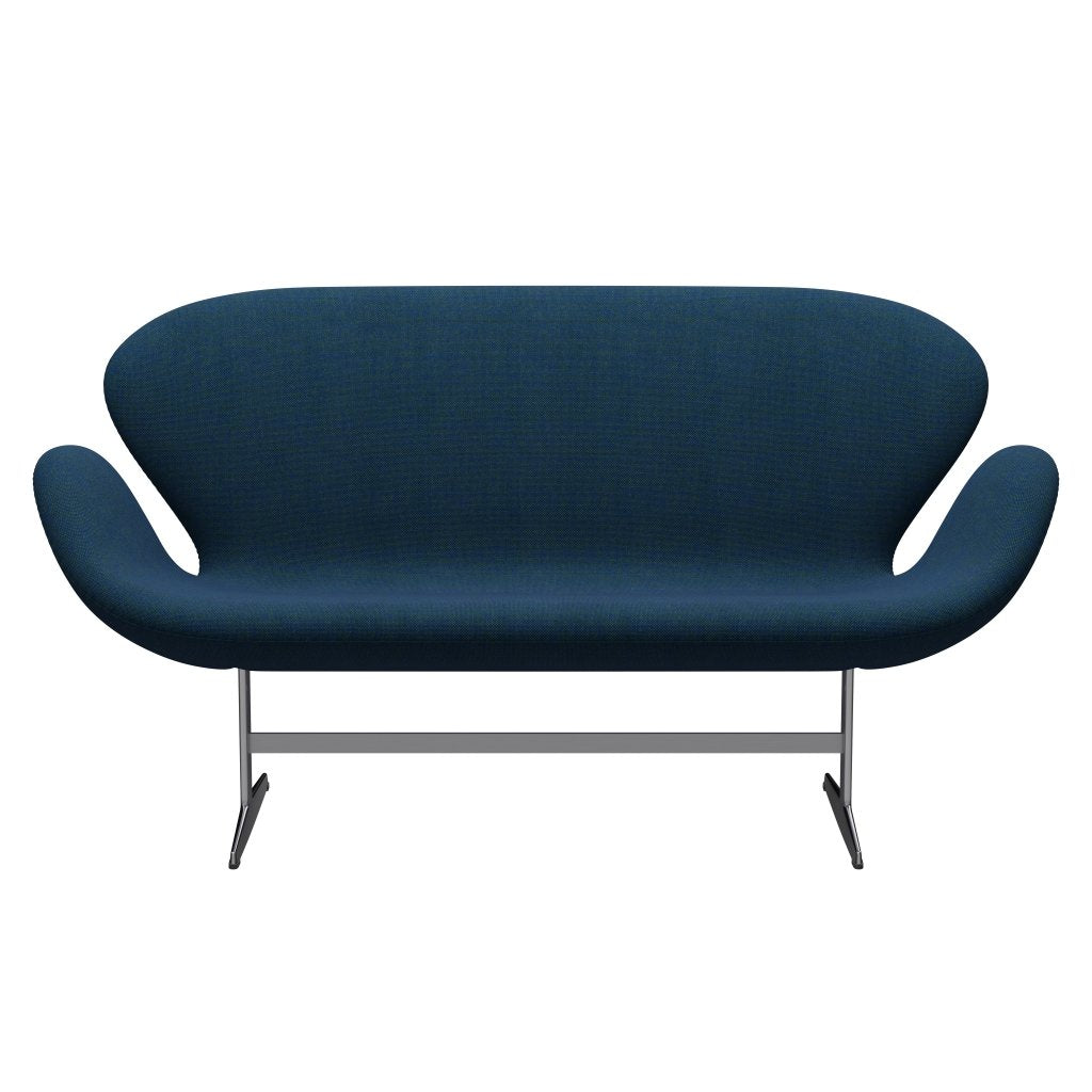Fritz Hansen Svan soffa 2-sits, satin polerad aluminium/hallingdal blå/grön
