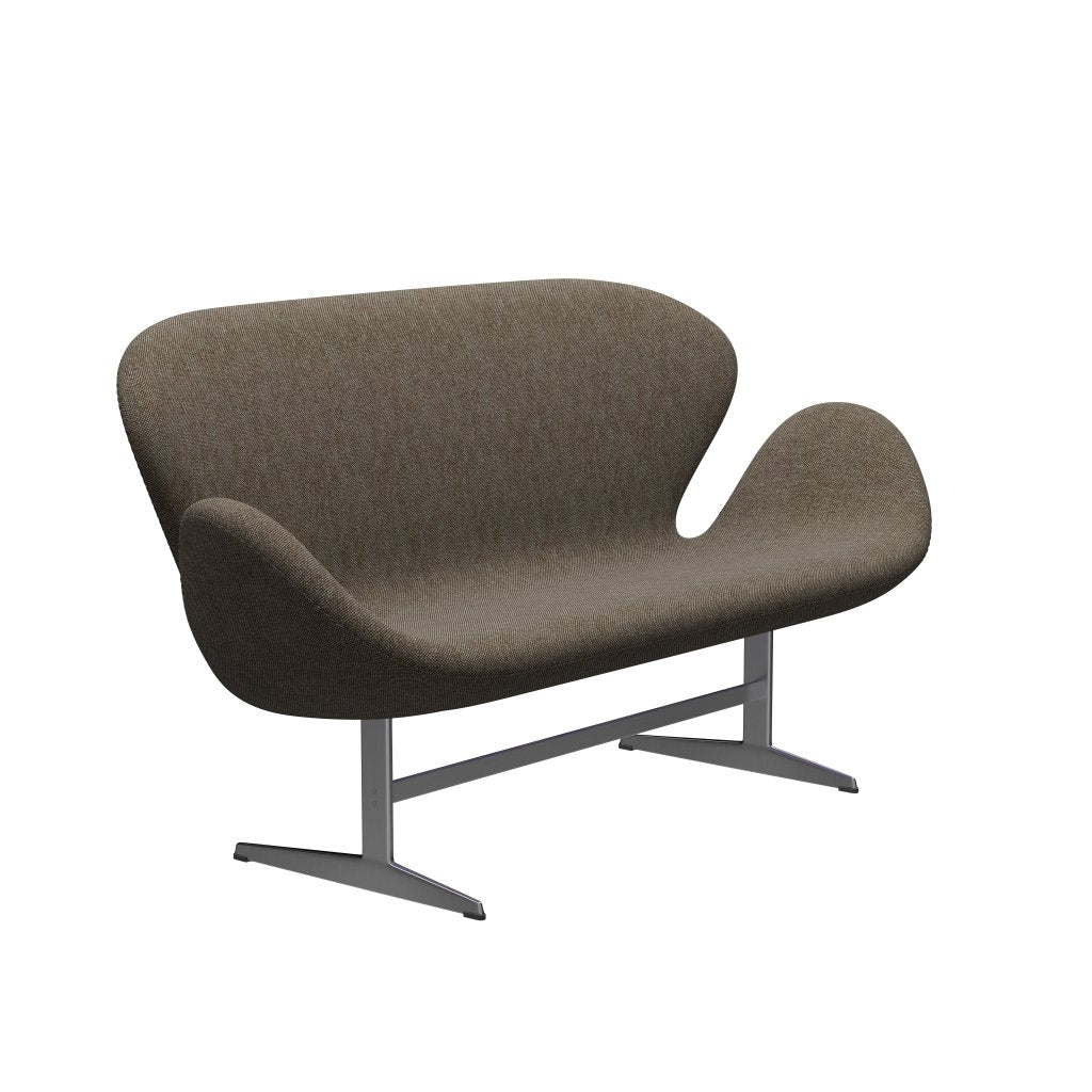 Fritz Hansen Svan soffa 2-sits, satin polerad aluminium/hallingdal brun/grå