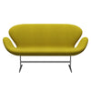Fritz Hansen Svan soffa 2-sits, satin polerad aluminium/hallingdal gul/grön