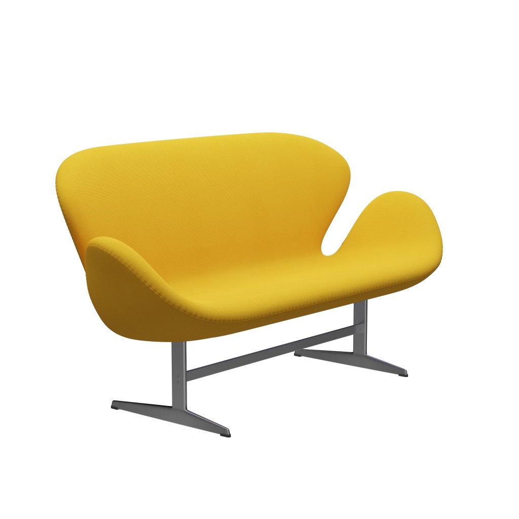 Fritz Hansen Svan soffa 2-sits, satin polerad aluminium/stålcut gul