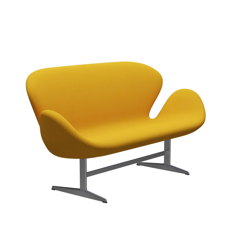 Fritz Hansen Svan soffa 2-sits, satin polerad aluminium/stålcut trio gul