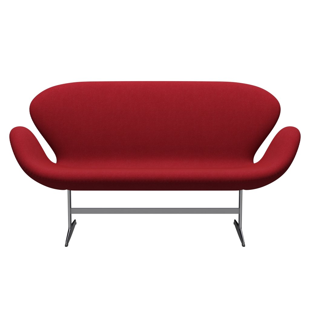 Fritz Hansen Svan soffa 2-sits, satin polerad aluminium/tonus klar vinröd