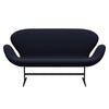 Fritz Hansen Svan soffa 2-sits, svart lackerad/duk mörkblå