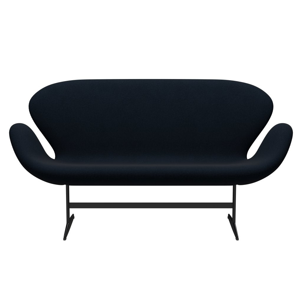 Fritz Hansen Svan soffa 2-sits, svart lackerad/divina mörkblå