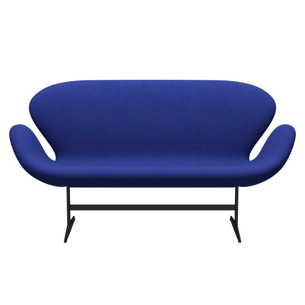 Fritz Hansen Svan soffa 2-sits, svart lackerad/divina melange blå