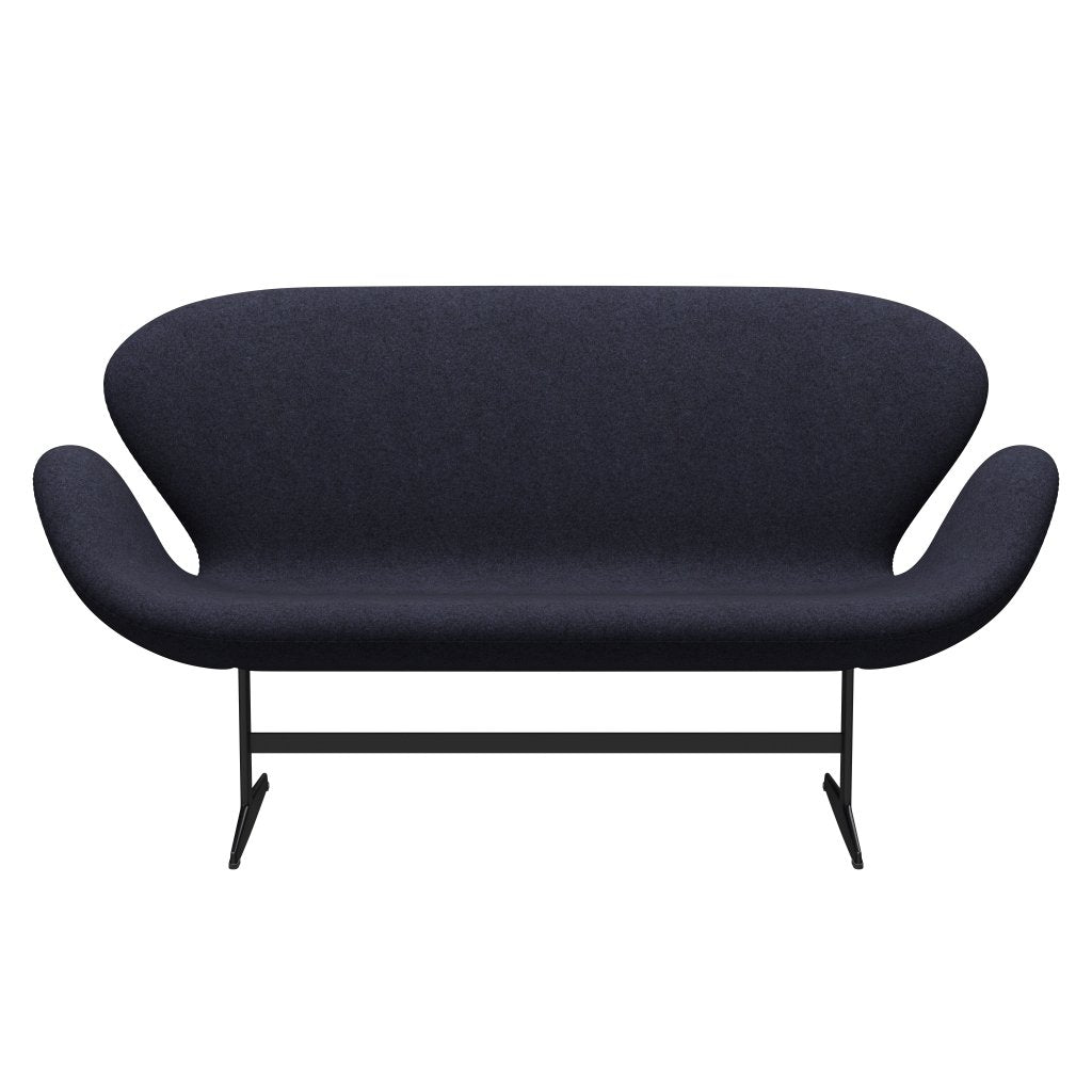 Fritz Hansen Svan soffa 2-sits, svart lackerad/divina melange grå/lila
