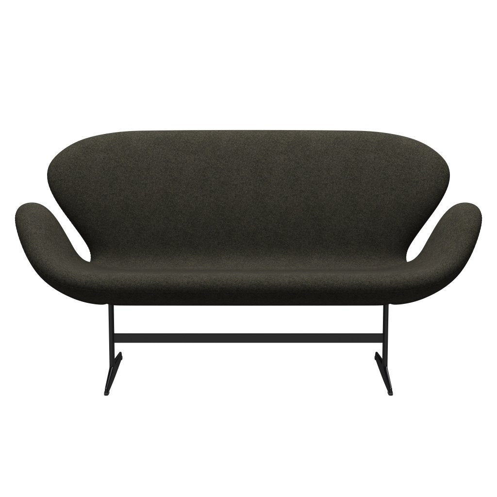 Fritz Hansen Svan soffa 2-sits, svart lackerad/divina melange gråbrun