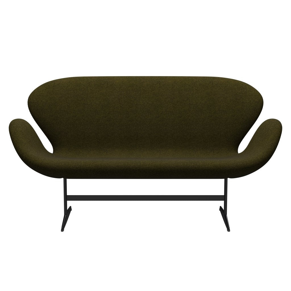 Fritz Hansen Svan soffa 2-sits, svart lackerad/divina melange mörka oliver