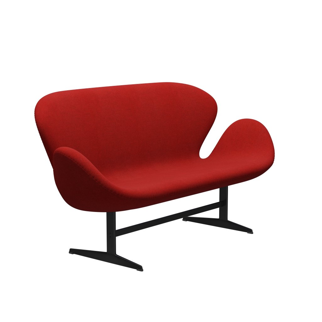 Fritz Hansen Svan soffa 2-sits, svart lackerad/divina melange röd