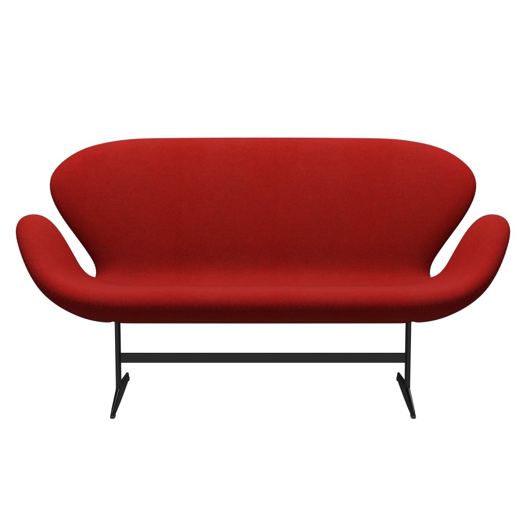 Fritz Hansen Svan soffa 2-sits, svart lackerad/divina melange röd
