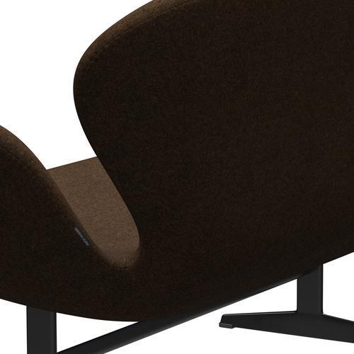 Fritz Hansen Svan soffa 2-sits, svart lackerad/divina melange varm brun