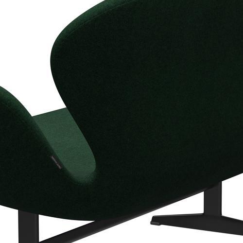 Fritz Hansen Svan soffa 2-sits, svart lackerad/divina melange mörk varm grön